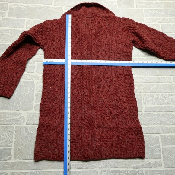Kilronan‎ Knitwear Wool Sweater Womens Medium Red Long Chunky Cable Knit Ireland - Picture 9 of 11